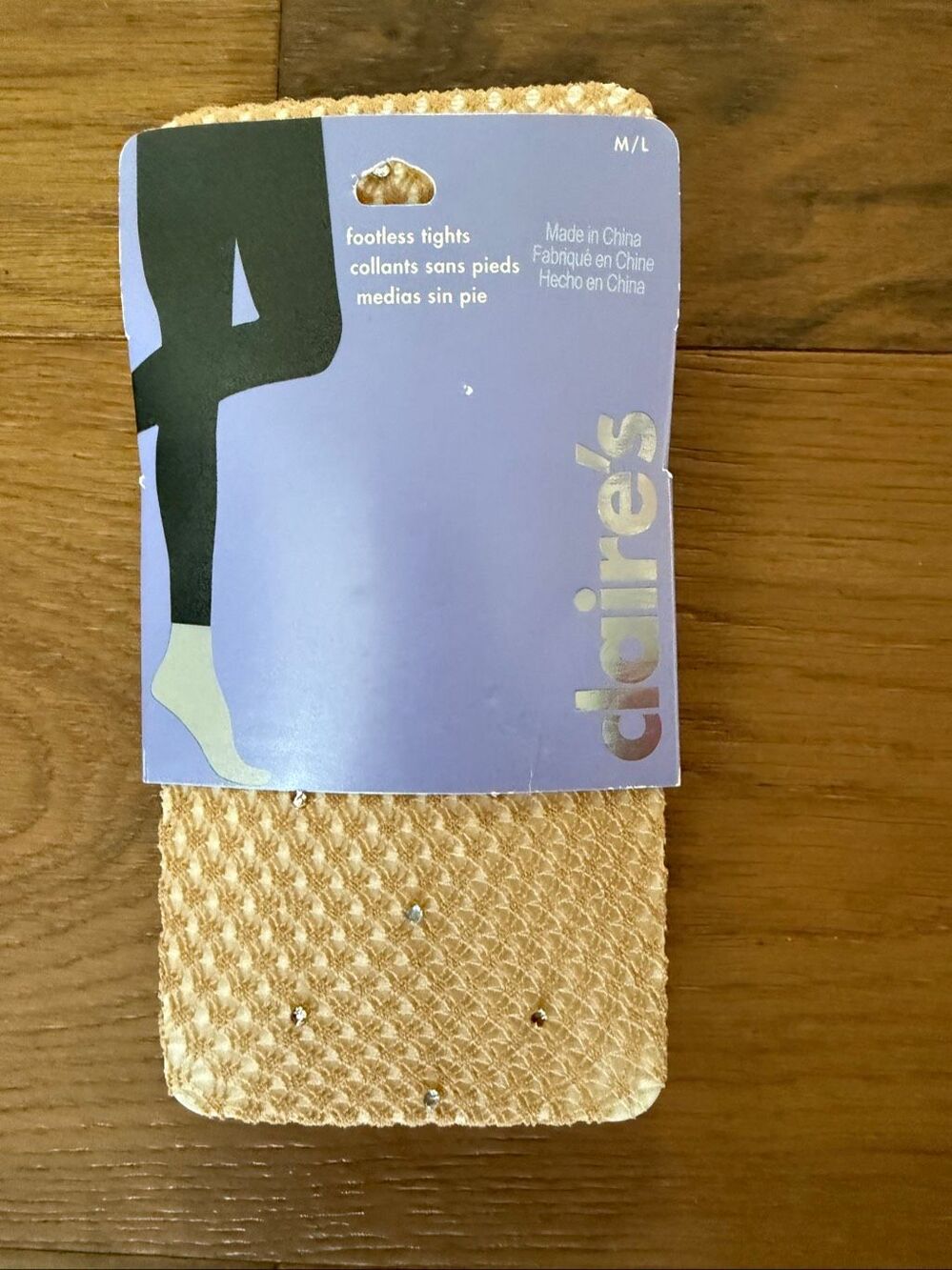 NIP Claire’s Y2K Tan Fishnet Footless Tights Embellished Rhinestones M L